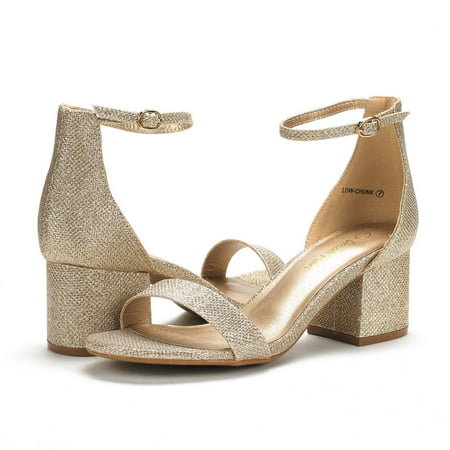 DREAM PAIRS Womens Chunk Low Heel Pump Sandals